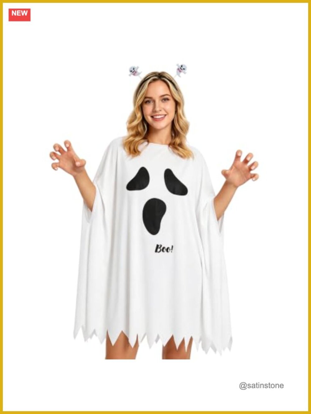 Halloween Ghost Poncho & Headband Adult Costume Set White